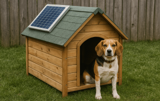 Innovative solar heated dog house by My Little and Large featuring insulated walls and solar panels – Give your pet a warm, eco-friendly shelter. Order now!
