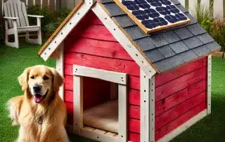 Energy-efficient solar heated dog house with insulated walls and a durable weatherproof design - Keep your pet warm and secure all winter long with sustainable heating. Order today!