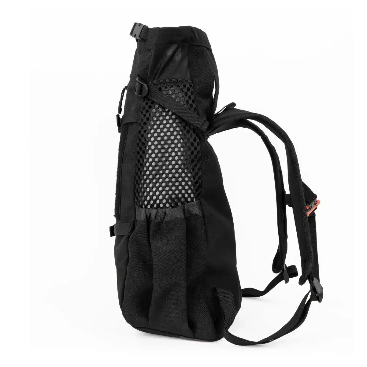 Hiker on mountain trail carrying a small dog in a K9 Sport Sack Air 2 dog carrier backpack