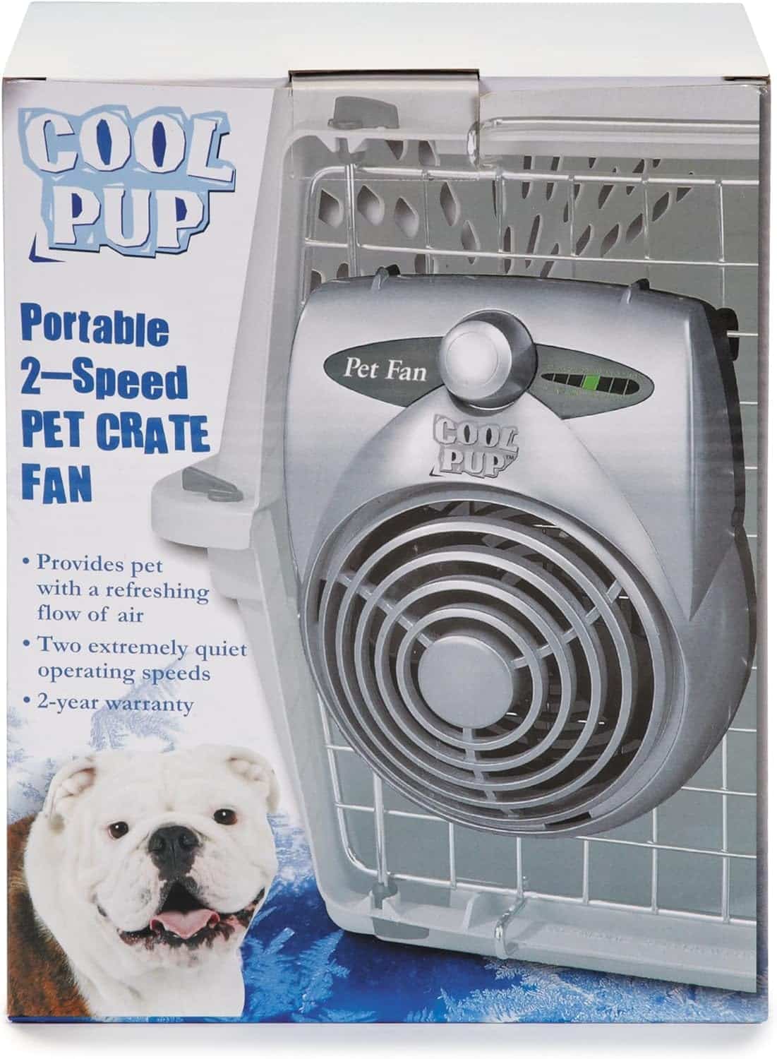 Cool Pup battery clip-on cooling fan for a dog kennel or crate