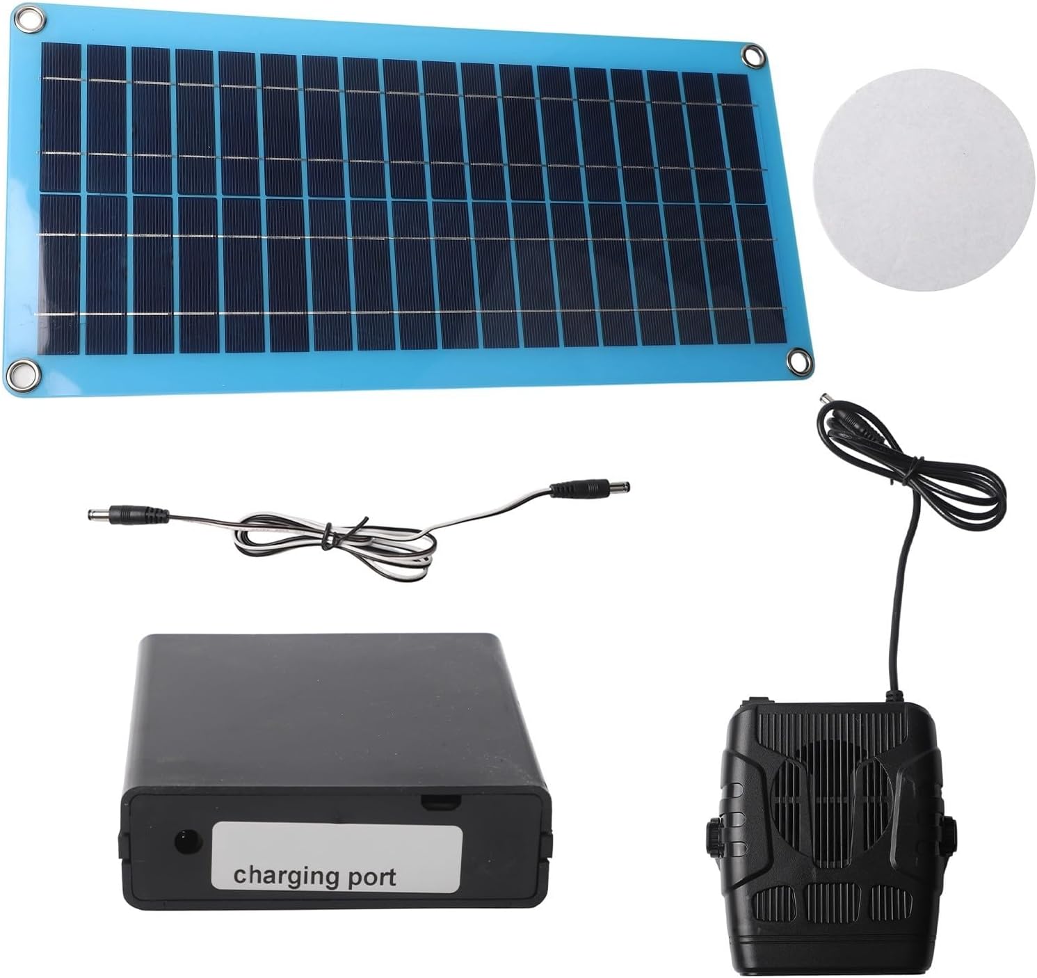 Portable solar powered heater for a dog house with battery and fan
