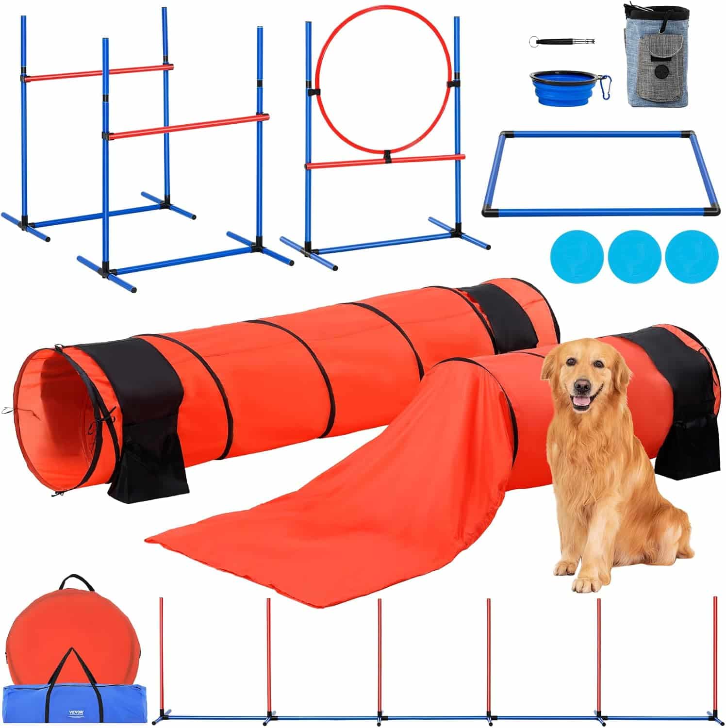 VEVOR Dog Agility Course Backyard Set, 13pcs Agility Training Equipment for Dogs