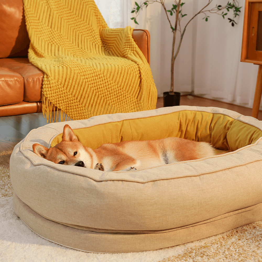 FunnyFuzzy orthopedic surround-support dog bed — supportive warm bed for a Doberman's joints