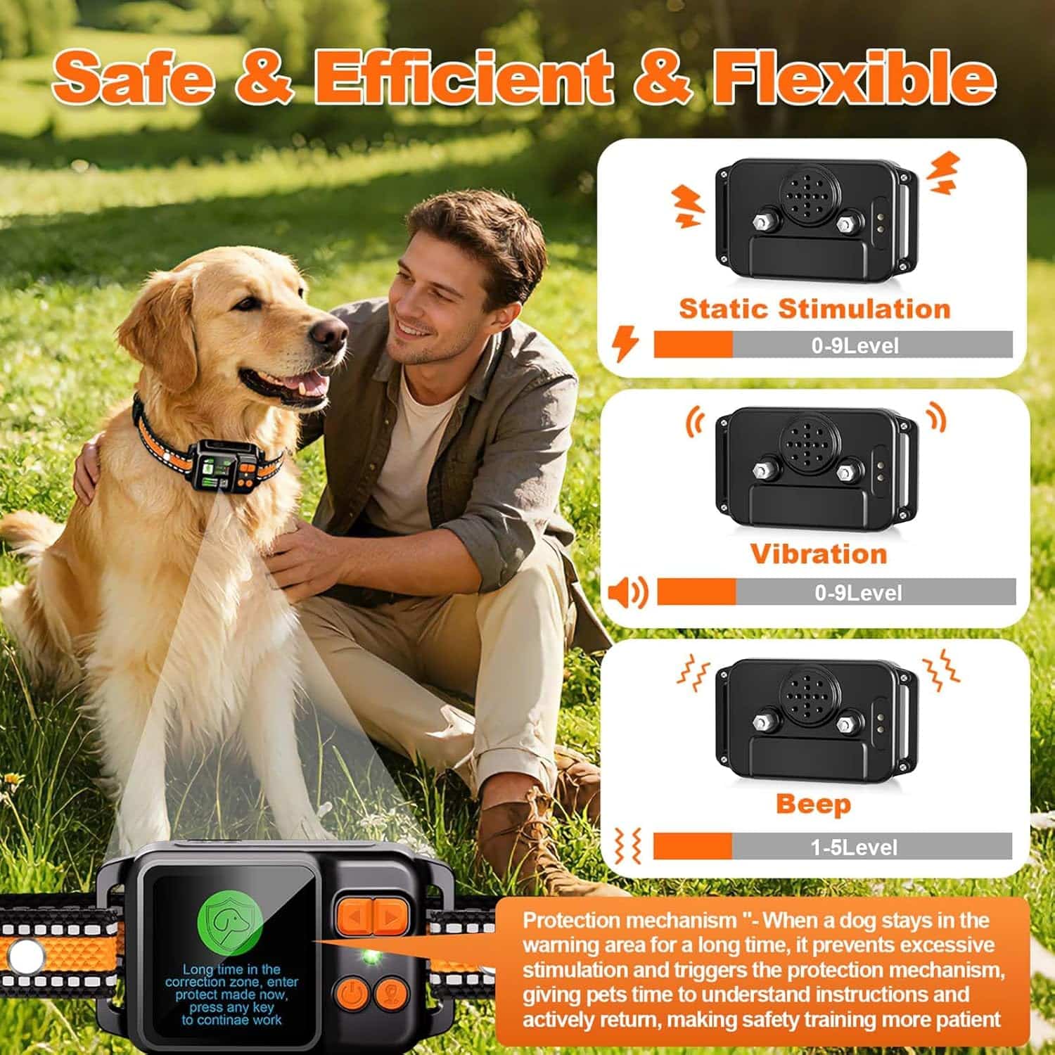 GPS dog fence collar tone, vibration and static correction modes