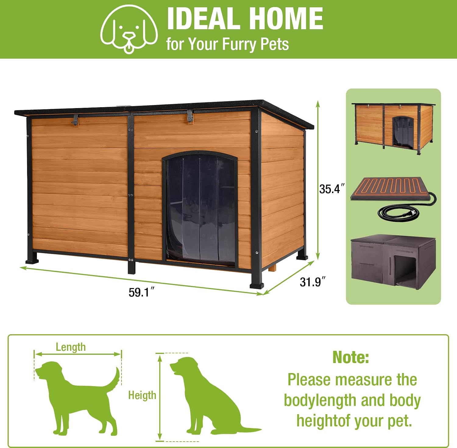 GUTINNEEN XL heated dog house dimensions 59 by 31 by 35 inches