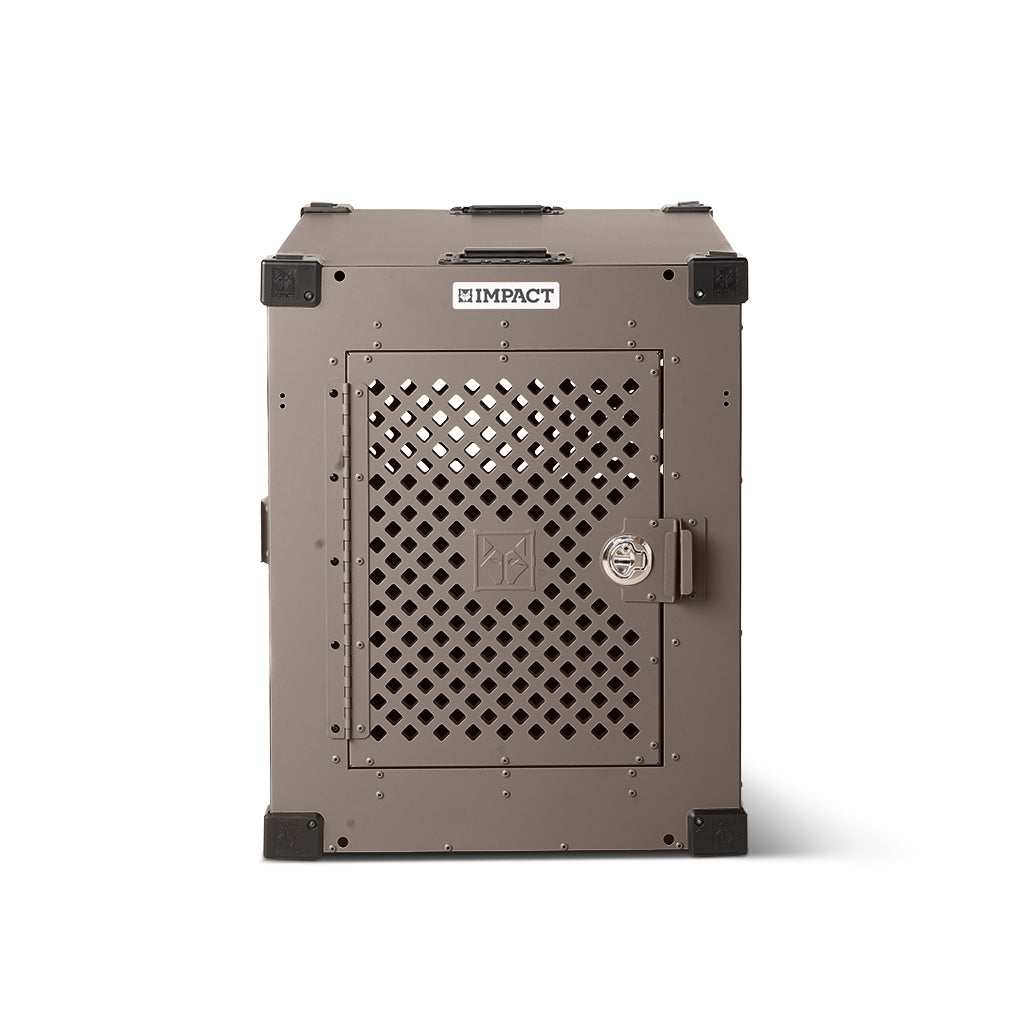 Impact aluminum stationary dog crate — a durable, well-ventilated crate sized for a Doberman