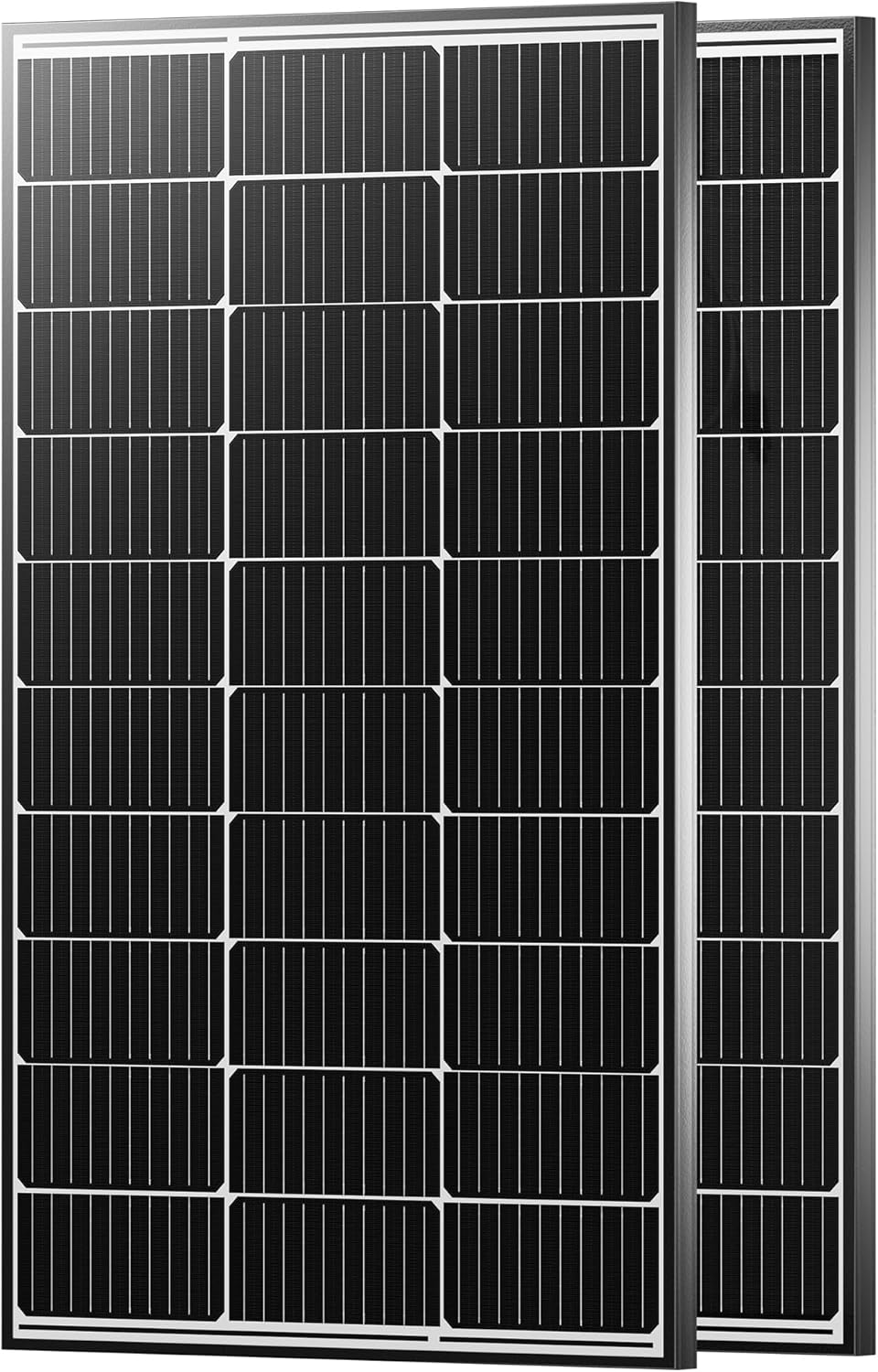 JJN 100W monocrystalline solar panels, 2-pack, with black cells and aluminum frame