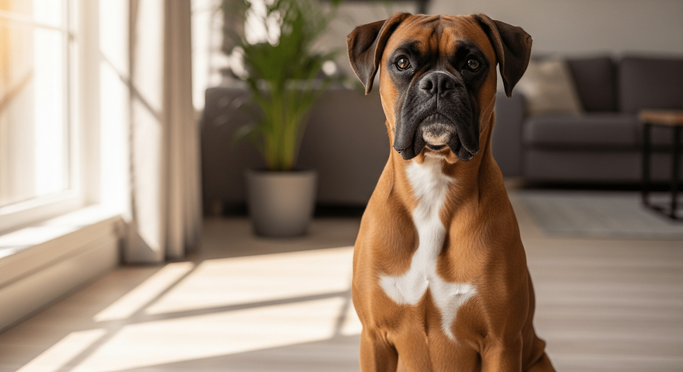 Adult Boxer dog at home — essential Boxer supplies and gear guide