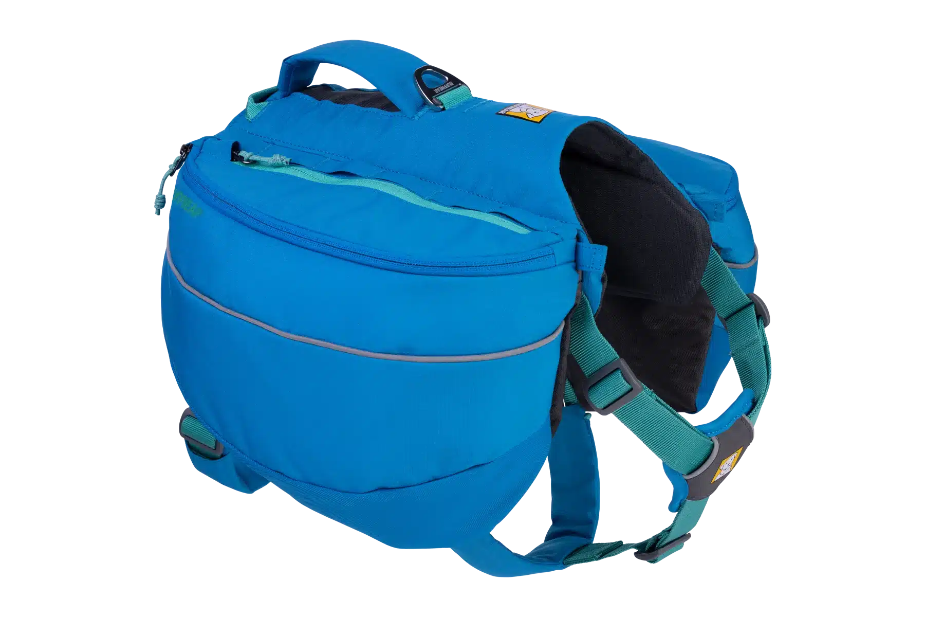 Ruffwear Approach Pack dog hiking backpack saddlebag in blue dusk, right-side studio view
