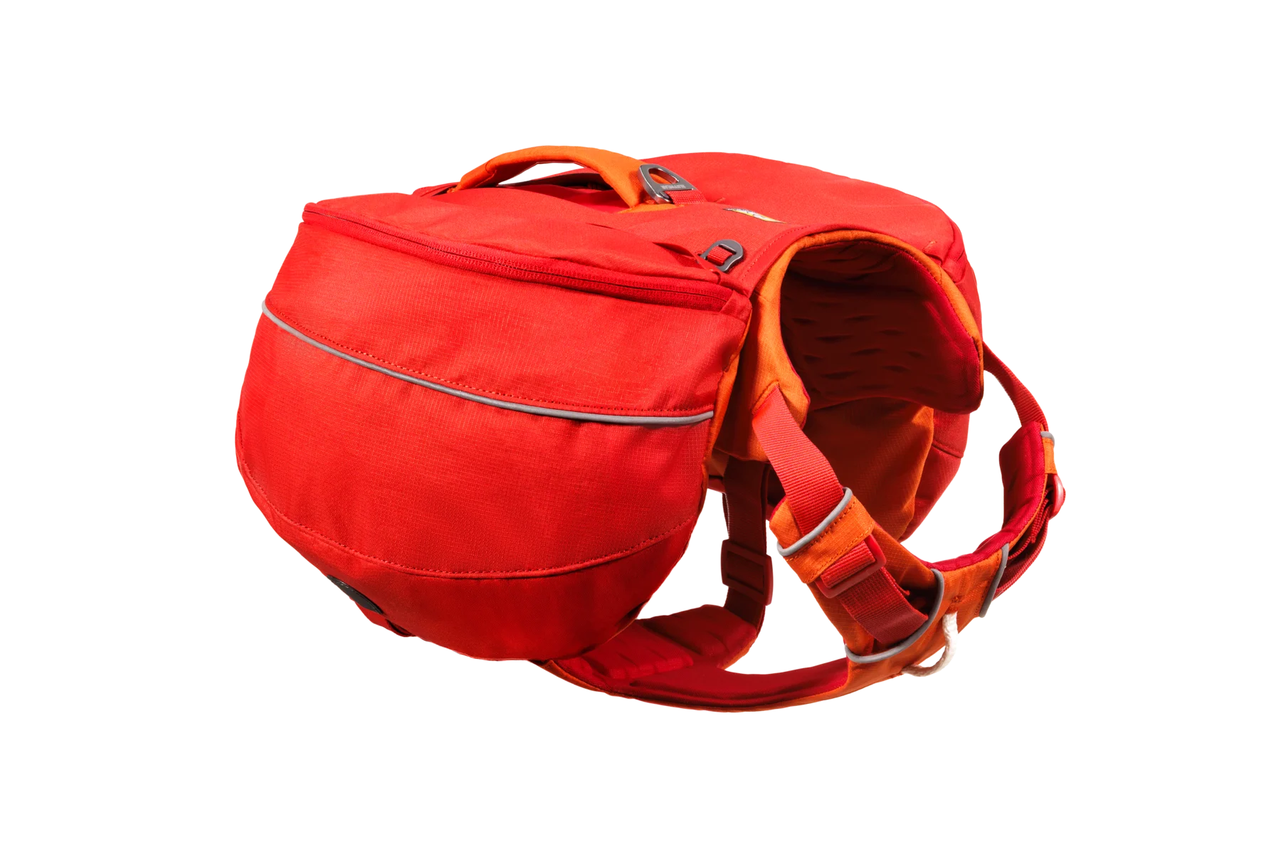 Ruffwear Palisades Pack modular dog hiking backpack in red currant, main studio view showing dual saddlebags