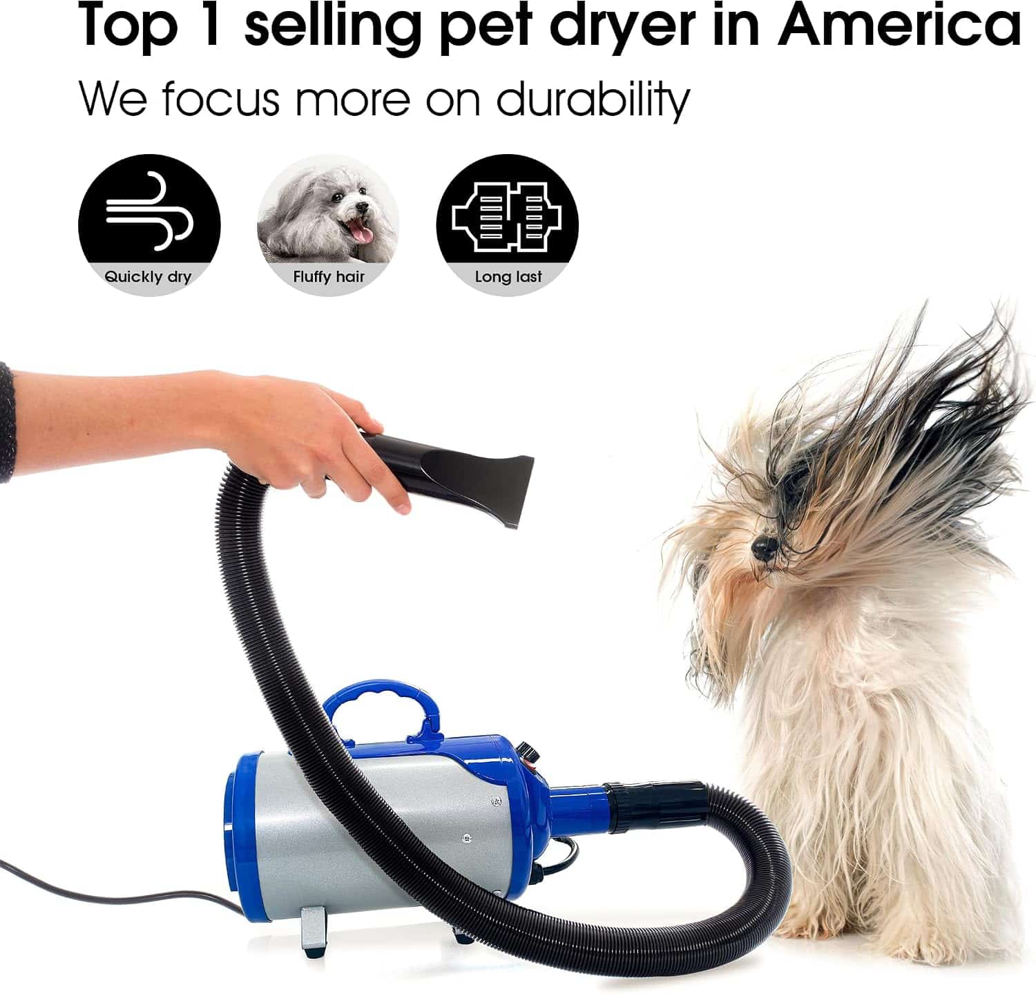SHELANDY high-velocity pet hair force dryer with heater for dog grooming