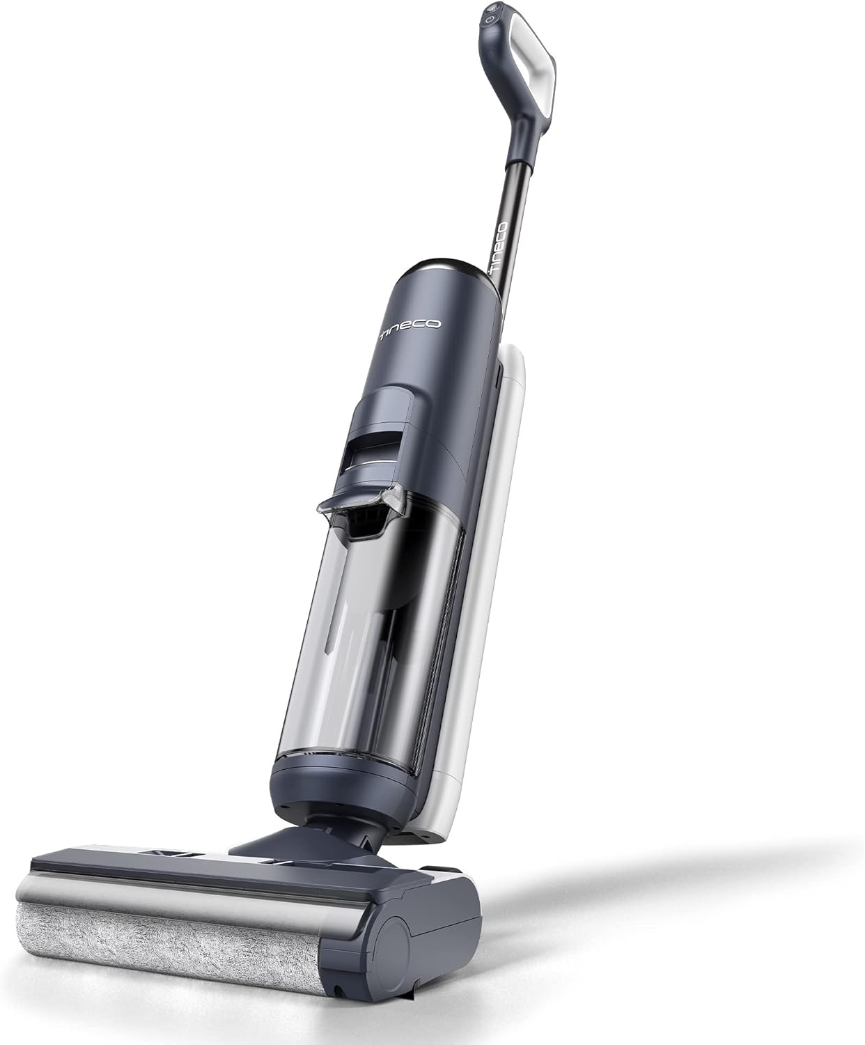 Tineco Floor One S5 wet-dry vacuum mop cleaning pet hair and paw prints on sealed hardwood floors