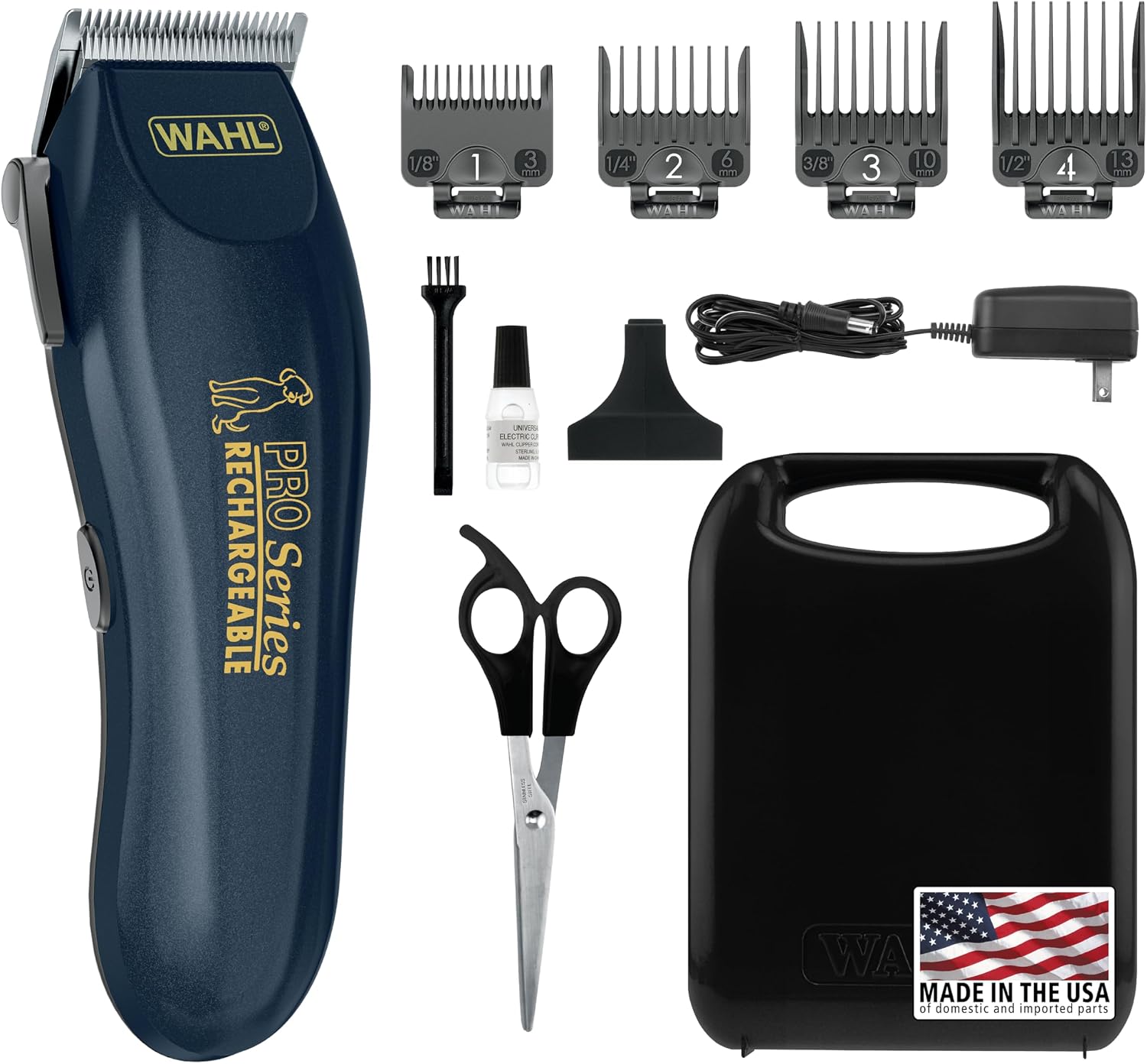 Wahl Deluxe Pro Series cordless dog clipper kit with guide combs, scissors and case